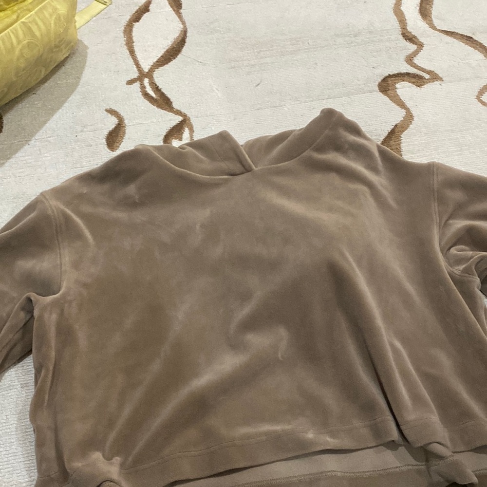 Brown velvet textured hoodie cropped